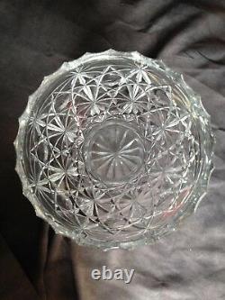 Vintage Crystal 12 Cut Glass Waisted Vase, with Floral and Star Pattern