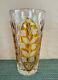Vintage Crystal Amber Vase Floral Cut To Clear Around Lead 10 Tall Large Heavy