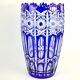 Vintage Crystal Art Glass Hand Cut Vase Cobalt Blue Cut To Clear 11.5
