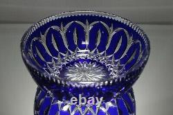 Vintage Crystal Bohemian Cobalt Blue Hand Cut To Clear 8 Bowl Centerpiece Mint