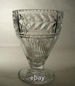 Vintage Crystal Centerpiece Vase Pedestal Bowl with Cut Laurel Band 8 3/4