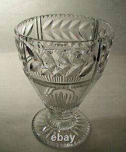 Vintage Crystal Centerpiece Vase Pedestal Bowl with Cut Laurel Band 8 3/4