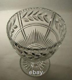 Vintage Crystal Centerpiece Vase Pedestal Bowl with Cut Laurel Band 8 3/4