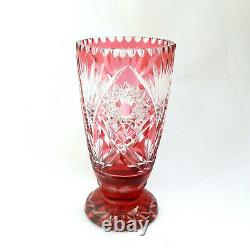 Vintage Cut Crystal Cranberry Pink Bohemian Heavy 19cm Vase
