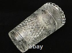 Vintage Cut Crystal & Etched Flowers Vase, 8 Tall x 5 Diameter, Weight is 3 Lb