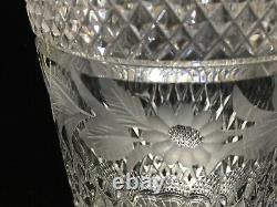 Vintage Cut Crystal & Etched Flowers Vase, 8 Tall x 5 Diameter, Weight is 3 Lb