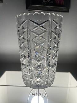 Vintage Cut Crystal Large Bohemian Vase Sawtooth Rim 10
