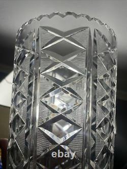 Vintage Cut Crystal Large Bohemian Vase Sawtooth Rim 10