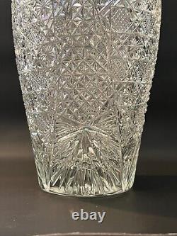 Vintage Cut Crystal Large Urn Vase withHandles, 15 1/4 Tall, 7 Widest