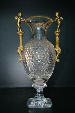 Vintage Cut Crystal Ormolu Mounted Vase with Angels