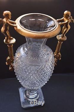 Vintage Cut Crystal Ormolu Mounted Vase with cherubs