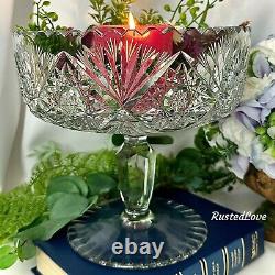 Vintage Cut Crystal Pedestal Bowl Large Centerpiece Lead Crystal Footed Vase