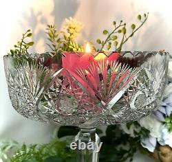 Vintage Cut Crystal Pedestal Bowl Large Centerpiece Lead Crystal Footed Vase