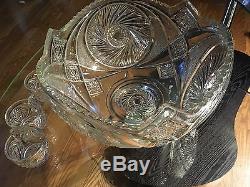 Vintage Cut Crystal Punch Bowl and 6 cups Turkish Glass