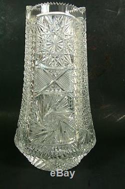 Vintage Cut Crystal Vase Artist Signed Large Brilliant Glass Vase