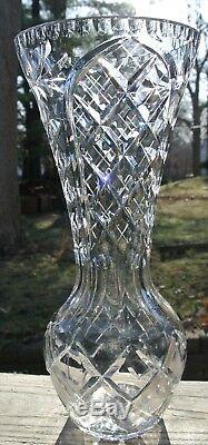 Vintage Cut Glass Vase 14 Thick Glass Frosted Flower on Either Side