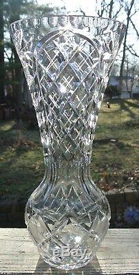 Vintage Cut Glass Vase 14 Thick Glass Frosted Flower on Either Side