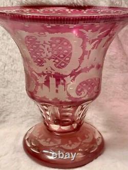 Vintage Cut To Clear Bohemian Crystal Vase Heavy Weight Ornate Design Likely Cze