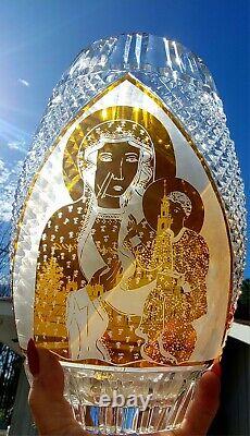 Vintage Cut To Clear Crystal Vase Our Lady Of Czestochowa Poland