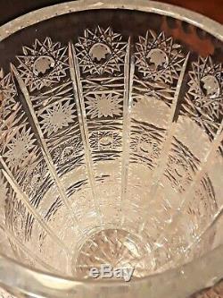 Vintage Czech Bohemian Cut Crystal Glass Vase QUEEN LACE 12 Tall Mint Condition