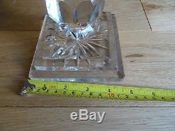 Vintage Czech Bohemian Cut to Clear Crystal Turquoise Footed Large Vase Heavy