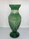 Vintage Czech Bohemian Green Cut To Clear Crystal Vase 9 1/2