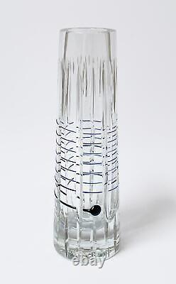 Vintage Czech Cut Crystal Glass Vase Applied Ribbon Trail MID Century Modern