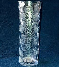 Vintage Czechoslovakia Bohemia Hand Cut Lead Crystal Vase, Floral Design, 12 T