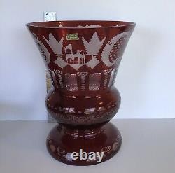 Vintage EGERMANN CZECH Republic BOHEMIAN RUBY RED Cut CRYSTAL 11 H. Glass VASE