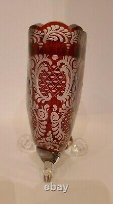 Vintage Engermann Ruby Red Vase Cut To Clear Crystal Bohemian Czech Glass Vase