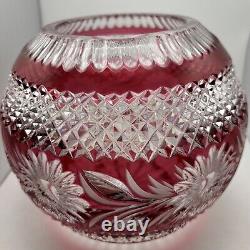 Vintage European Cut Crystal Ruby Cranberry Rose Bowl Vase Large Heavy