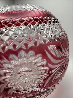 Vintage European Cut Crystal Ruby Cranberry Rose Bowl Vase Large Heavy