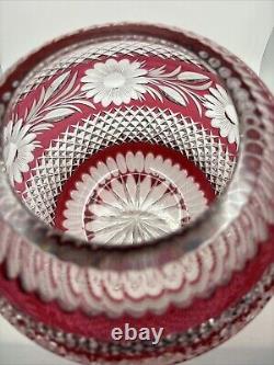 Vintage European Cut Crystal Ruby Cranberry Rose Bowl Vase Large Heavy