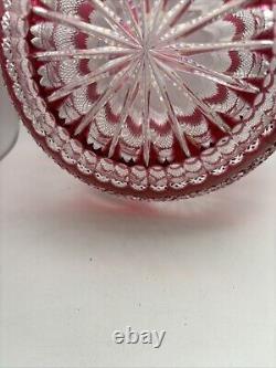 Vintage European Cut Crystal Ruby Cranberry Rose Bowl Vase Large Heavy