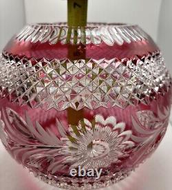 Vintage European Cut Crystal Ruby Cranberry Rose Bowl Vase Large Heavy