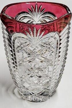 Vintage Fostoria Vase Crystal Cut To Clear Cranberry Red Lining 8