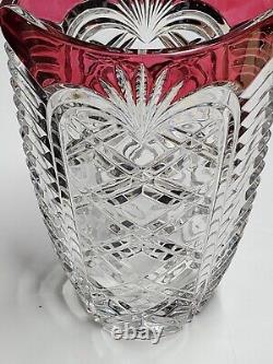 Vintage Fostoria Vase Crystal Cut To Clear Cranberry Red Lining 8