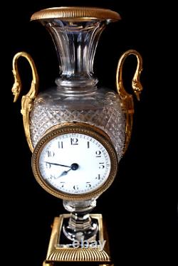 Vintage French Baccarat Empire style crystal and ormolu vase clock