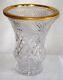 Vintage French Clear Cut Crystal Vase With Brass Rim