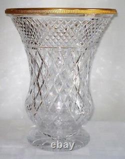 Vintage French Clear Cut Crystal Vase With Brass Rim