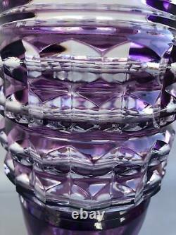 Vintage German Amethyst Cut Crystal Vase, Plum Bohemian Glass