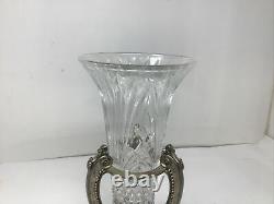 Vintage Godinger Shannon Crystal Cut Glass Vase With Metal Base Free Ship