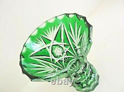 Vintage Green Bohemian Crystal Vase Cut to Clear Crystal