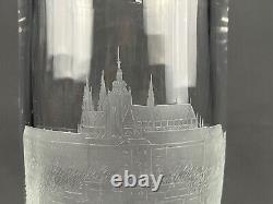 Vintage Hand Cut 12 Lead Crystal Vase With Etched European Cathedral