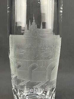 Vintage Hand Cut 12 Lead Crystal Vase With Etched European Cathedral