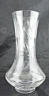 Vintage Heavy Cut Glass Or Crystal Flower Vase Wheat Etched Artist Signed