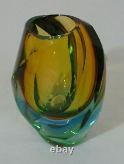 Vintage KOSTA Sweden Blue Amber Seafoam Green Cut Art Glass Mirage VASE 0763 7