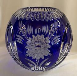 Vintage LAUSITZER German Democratic Republic Cobalt Blue Crystal Round Vase