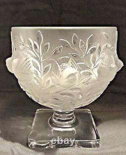 Vintage Lalique Elizabeth Crystal Bowl Bird Leaves Footed Pedestal Vase France