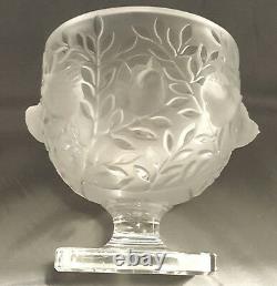Vintage Lalique Elizabeth Crystal Bowl Bird Leaves Footed Pedestal Vase France